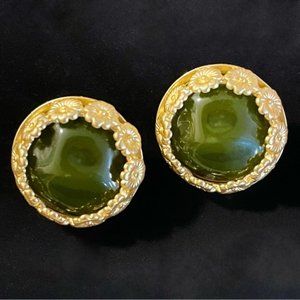 ✨Gorgeous Olive Dark Green Cabochon Earrings